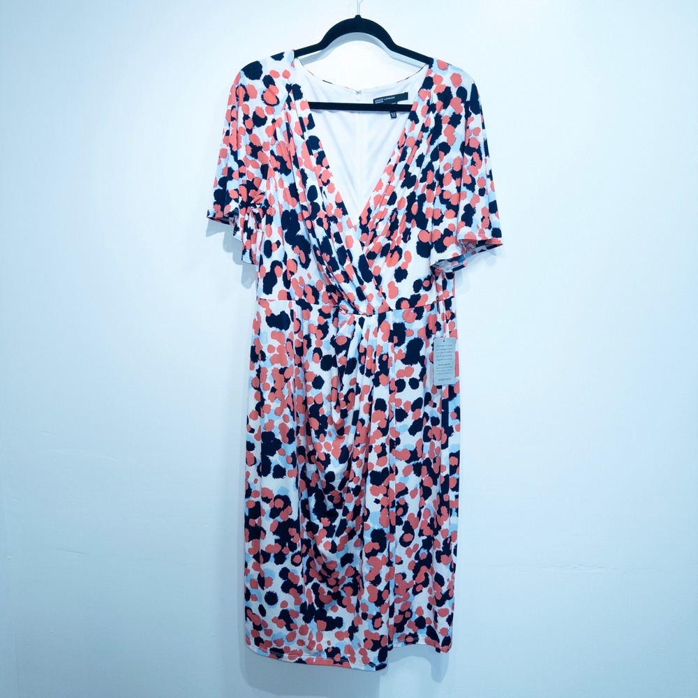 Maggy London Blue Orange MultiColored Dot Laurel Midi Dress 14W NWT